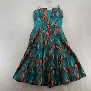 Girls of savoy Womens A-line dress size 12 Strapless peacock knee length artsy